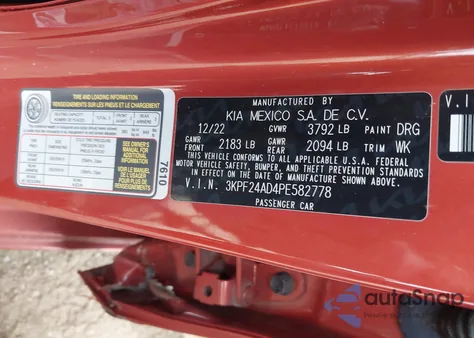 2023 Kia Forte Lxs from USA, damaged, VIN 3KPF24AD4PE582778